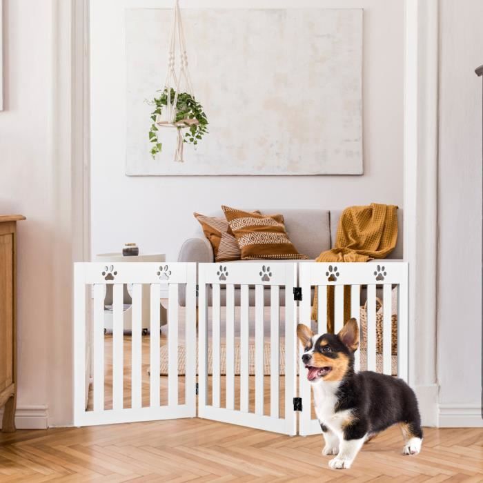 Comparer les prix de barrière de sécurité giantex blanc 60cm en bois pour chiens avec charnières flexibles à 360° et 3 panneaux pour escaliers,porte