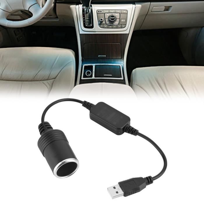 Adaptateur USB vers Allume-cigare, Prise Allume-cigare de Voiture 5V USB vers 12V, USB Mâle vers Cigarette Femelle