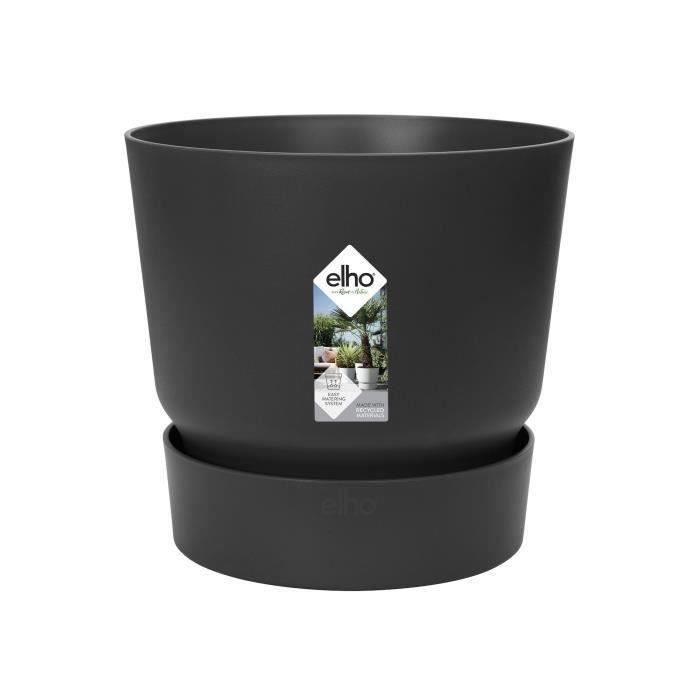 ELHO Pot de fleurs rond Greenville 30 - Extérieur - Ø 29,5 x H 27,8 cm - Vivre noir