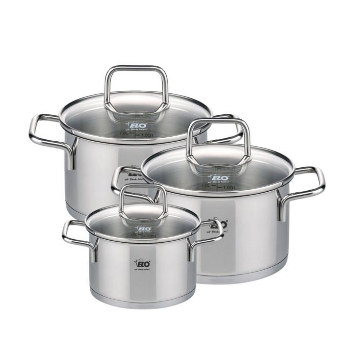 Set de 3 faitouts 12 cm 16 cm et 20 cm avec couvercles en verre Elo Citrin