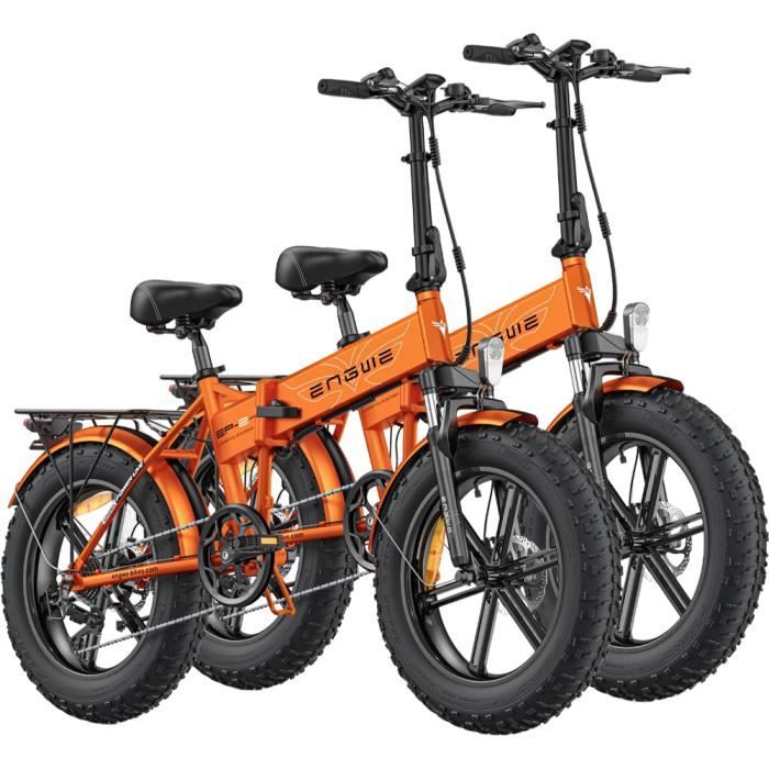velo electrique Pliable adulte ENGWE EP-2 Pro Autonomie 120km VTC fat bike 20 pouces pneu avec amortisseur avant Orange+Orange