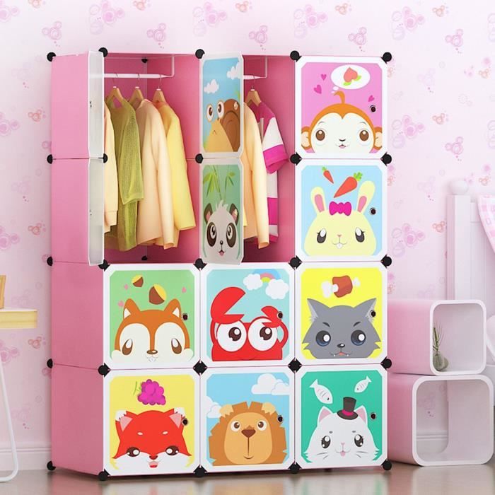 Freosen Armoire Penderie Plastique Enfants Rose 12 Cubes Armoire Etagere Meuble De Rangement Pour Vetements Chaussures Jouets Carto Cdiscount Maison