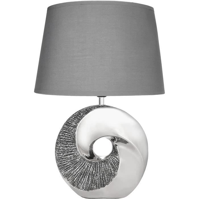 BRUBAKER Lampe de table ou de chevet anneau en pierre argentée - Lampe de table moderne avec base en céramique - hauteur 42,5 cm