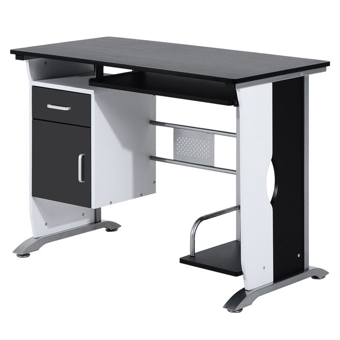 Bureau informatique design en MDF HOMCOM - Noir et Blanc - Tablette coulissante et multi-rangements