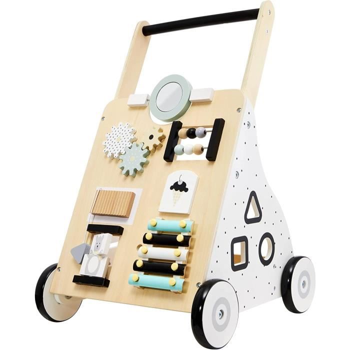 Chariot De Marche Bébé En Bois – Trotteur Montessori Avec Activités – Réglable En Hauteur Et Vitesse – Dès 12 Mois