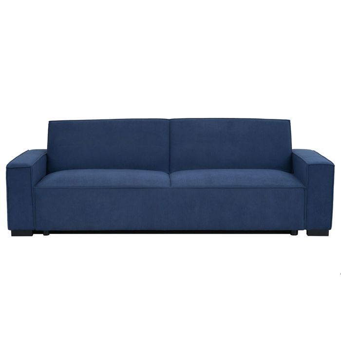 MENZZO Canapé clic-clac 3 places Roger Velours côtelé Bleu -L230 x P94 x H75 cmSurface de couchage : 110 x 189 cm