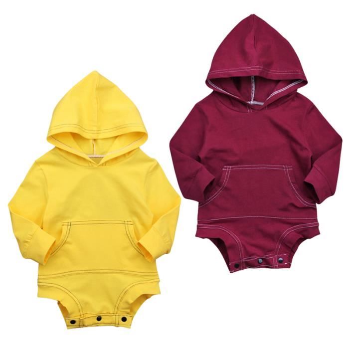 0 24 Mois Bebe Fille Garcon Body A Capuche Barboteuse Combinaison Nouveau Ne Combishort Manches Longues Rouge Cdiscount Pret A Porter