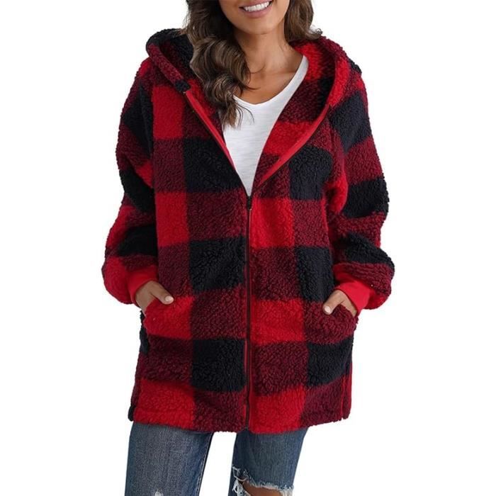 Veste Femme Polaire Capuche Manteau Fourrure Hiver Chic - Noir Noir - Prêt-à-Porter - 6
