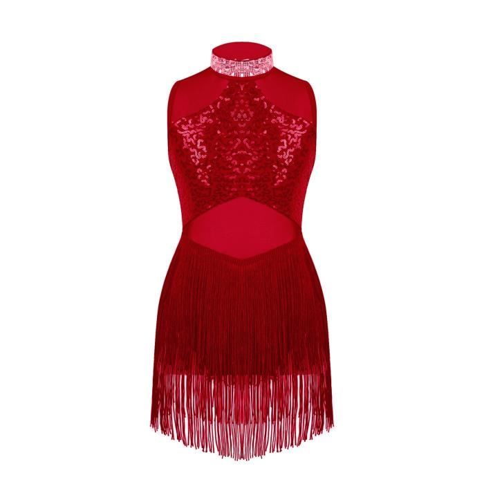 Robe De Danse Latine Compétition MS 911 – Bleu Franges Perles, Taille US8/UK10