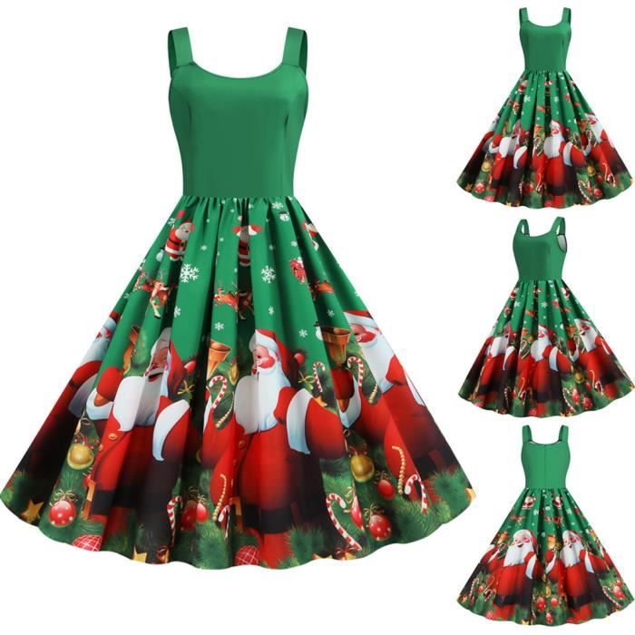 Femmes Noel Vintage Midi Robe De Noel Pere Noel Swing Party Skater Robes Vert Vert Achat Vente Robe Cdiscount