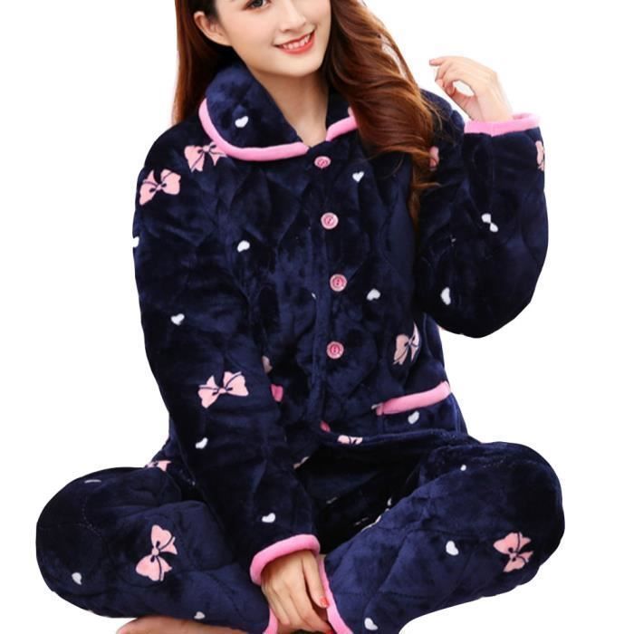 Femme Polaire Deux pièces Pyjamas épaissi chaud matelassé Flanelle,Ensemble  Pyjamas Doux Epais Chaud 1 Bleu - Cdiscount Prêt-à-Porter