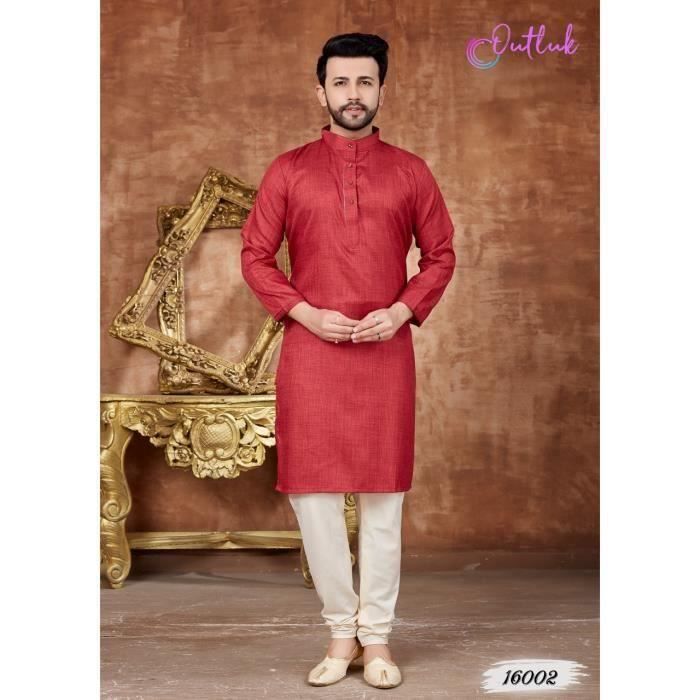 Kurta tunique indiens homme kurti Rouge Aktar déguisement bollywood mariage soirée