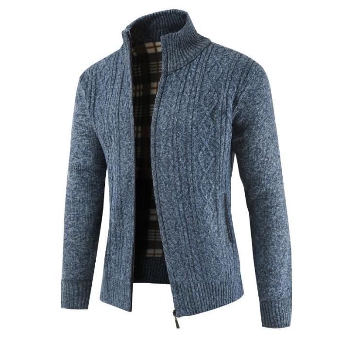 Cardigan Homme élégant - Col Montant, Fermeture Zippée, Slim Fit - Chaud Pour Automne-hiver