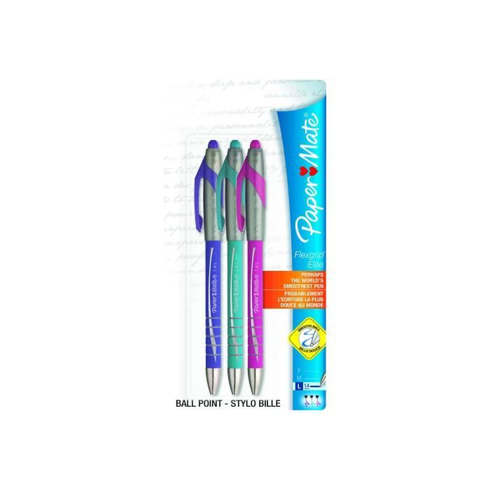 016424-PAPERMATE Pochette de 4 stylos bille rétractable Flexgrip Elite,  couleurs fun assorties S0798120