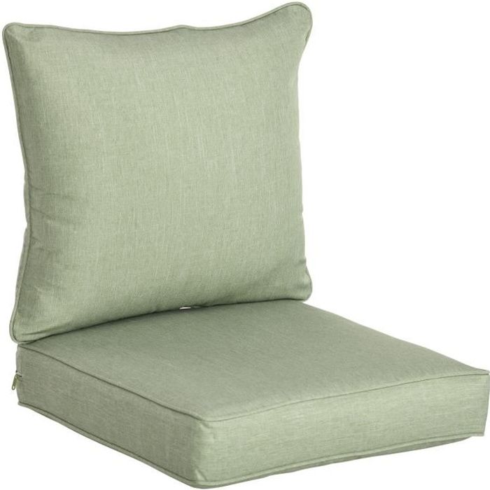 Lot de 2 coussins matelas assise dossier pour chaise de jardin fauteuil polyester vert clair 61x62x12cm Vert