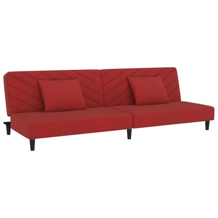 bonnevie* lit de jour contemporain, sofa canapé à 2 places et deux oreillers rouge bordeaux velours - 6203