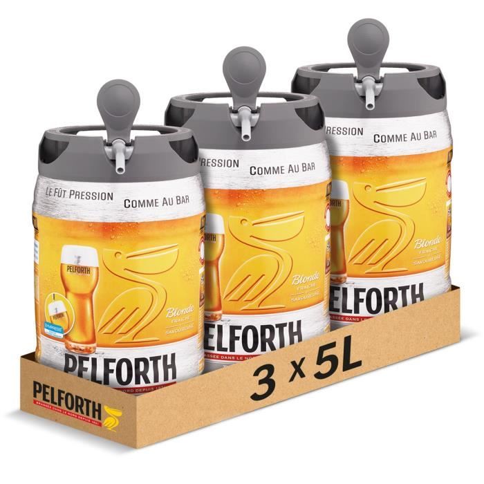 Pelforth - Bière blonde 5.8° - 3 fûts de 5L - La cave Cdiscount