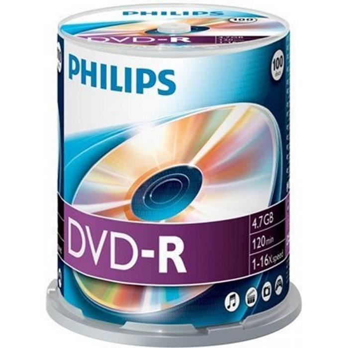 DVD-R 4.7 Go 16x PHILIPS DM4S6B00F - 100 supports spindle