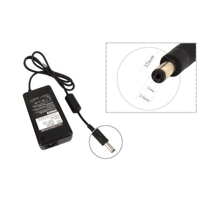 Chargeur 36V pour Wayscral W500, W501, W502, W510, W550, W600, SPORTY / Watt's up S5 (Sortie 42V, connexion DC 2.1)