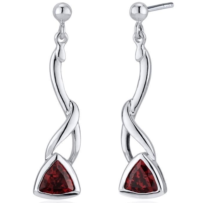 Boucles D'oreille Clips Vintage En Argent 925 - Grenat Et Marcassite - Occasion Très Bon état