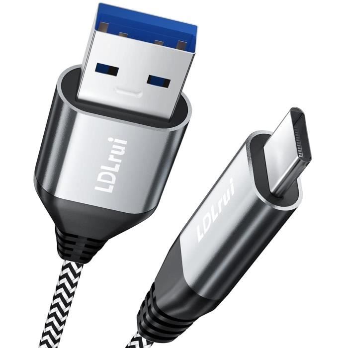 Lot De 3 Câbles Chargeur Rapide USB-A Vers USB-C - Longueur 1,2 M - Noir - Universel