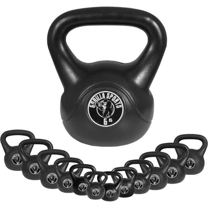 GORILLA SPORTS Kettlebell Plastique 2 à 20 Kg - Haltère Boule Musculation Fitness Avec Poignée
