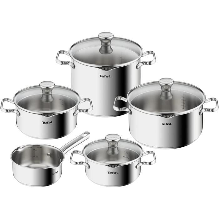 Tefal Duetto Set 9 pieces, Casserole 16 cm, Faitouts 18/20/24 cm, Pastapot 22 cm, Couvercles en verres filtrants astucieux, G