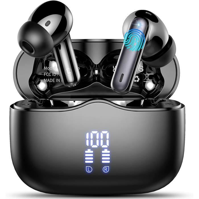 Godyse - Écouteurs Bluetooth 5.3 Avec Réduction De Bruit ENC, 4 Micros - Autonomie 32h, IPX6, Driver 13 Mm - Pour Sport, IPhone/Android (Noir)