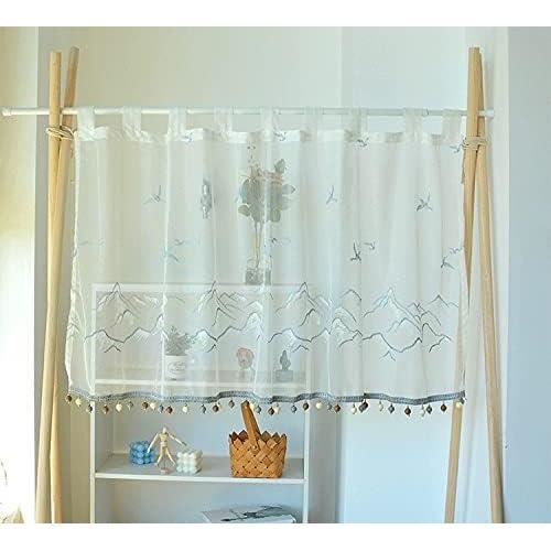 Rideau Brise-bise Transparent Noël - 60x90 Cm, Broderie Clochettes, 100% Polyester Pour Cuisine/salon