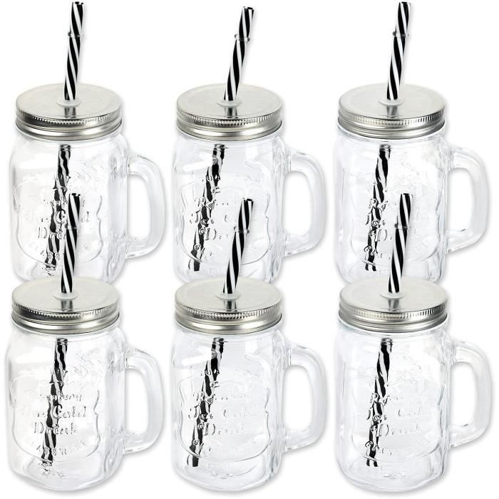 GOMETY Lot De 2 Gobelets En Verre De 400 Ml, Avec Couvercle