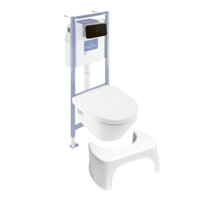 Pack WC sans bride VILLEROY ET BOCH Architectura abattant + bâti-support sol et mur + plaque noir mat + Tabouret blanc Pack WC sans bride VILLEROY ET BOCH Architectura abattant + bâti-support sol et mur + plaque noir mat + Tabouret blanc