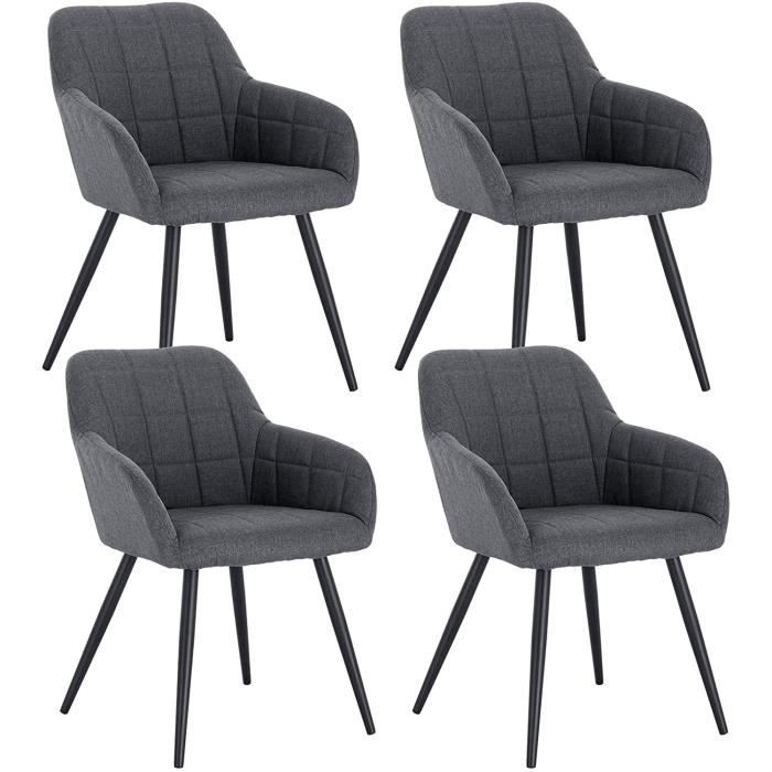 WOLTU Lot de 4 Chaises de salle à manger Chaises de Cuisine en lin et métal 49x43x81cm Gris foncé