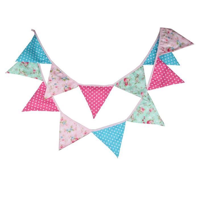 Guirlande De Fanions En Coton 10 M - 36 Drapeaux Triangulaires - Pour Mariage, Anniversaire, Décoration