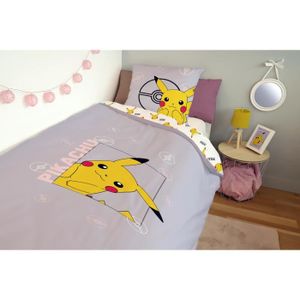 Housse De Couette Pokémon Pikachu 140x200cm + Taie Oreiller 63x63cm - 100% Coton, Rose Pâle