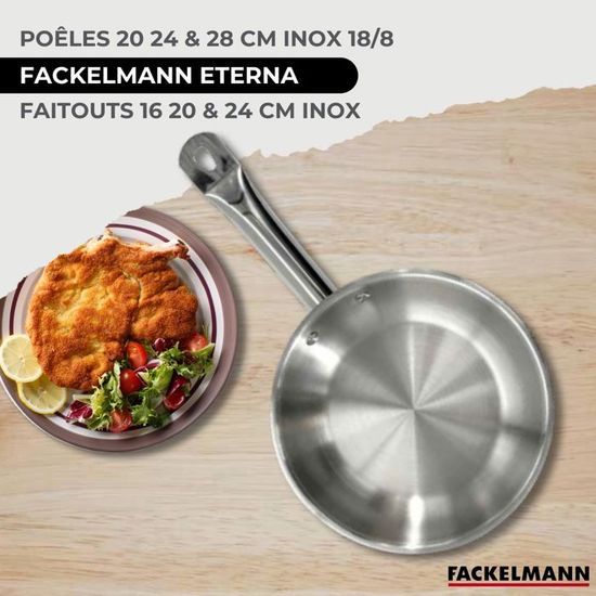 Fackelmann - Batterie De Cuisine Complète 12 Pièces Inox 18/8 - 3 Poêles, 3 Casseroles, 3 Faitouts + 6 Ustensiles - Sans PFAS, Compatible Induction, Four - Tailles 12 à 28 Cm