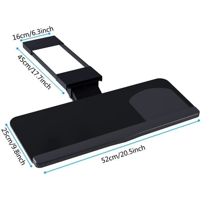 Plateau de clavier coulissant noir - Étagère ergonomique pour