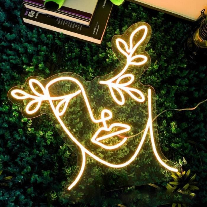 Rose 40x38 cm Jolie Fille Signe Neon Personnalise Visage De Femme Fleur Led Boutique De Beaute Mari Cdiscount Informatique