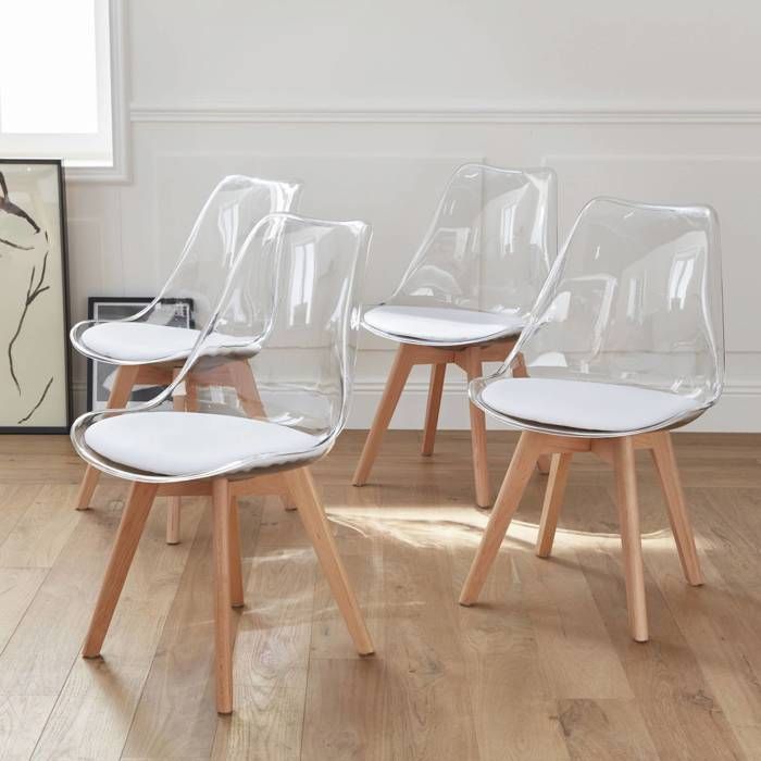 Lot de 4 Chaises de salle à Manger Blanc - Chaise Scandinave - Chaise Bois  - Cdiscount Maison