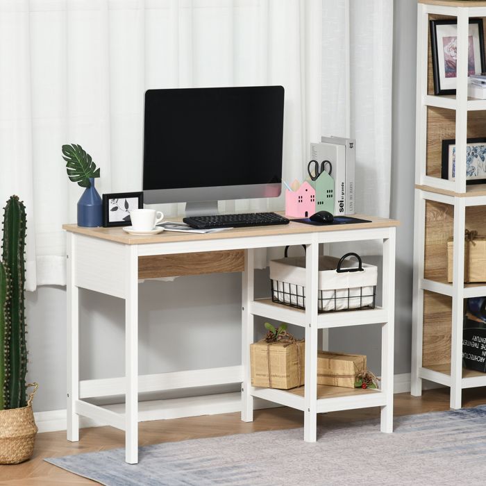 Bureau D'ordinateur Mati Blanc 138x50x76 Cm - Avec 2 Tiroirs - Feldmann-Wohnen