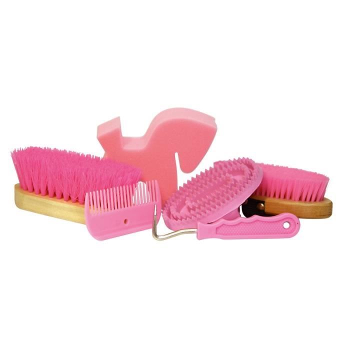 Set De Pansage Complet Pour Chevaux - Éponge, Peigne, Cure Pieds, Brosse, Bouchon Nylon