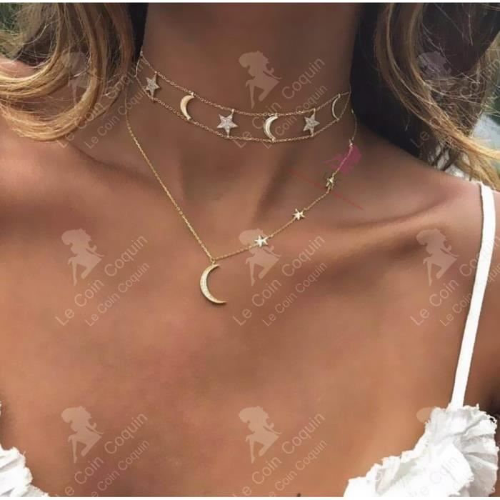 Collier Pierre De Lune Bleu Collier Lune Et étoile En Argent 925