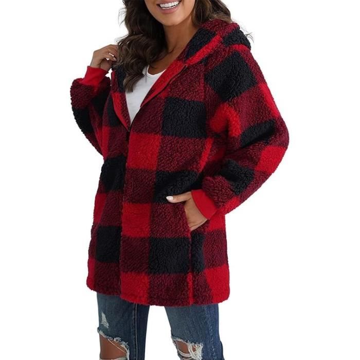 Capuche Manteau Femme Laine Rouge Manteau Carreaux Femme Manteau