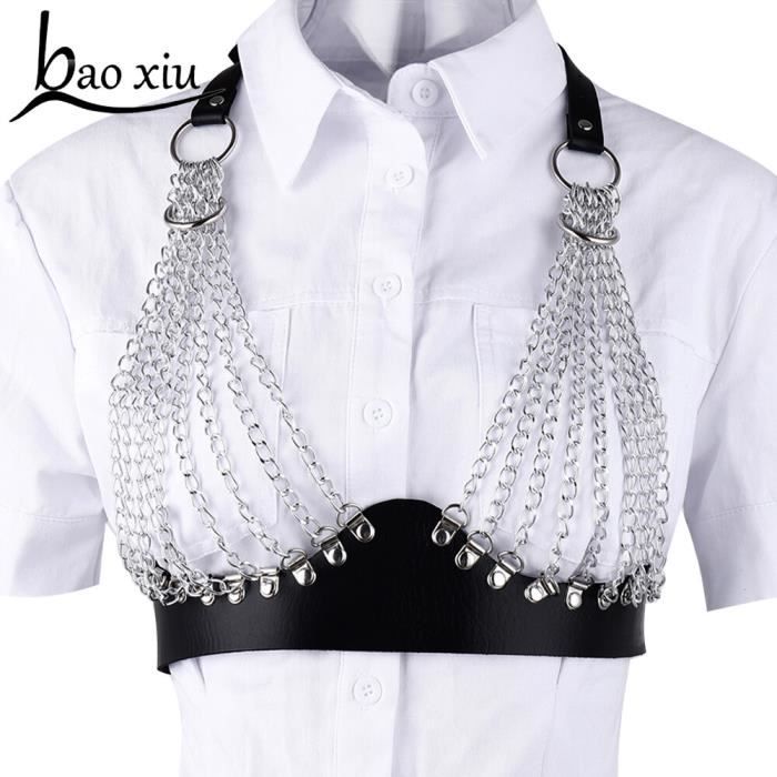 KWJEIULSOQ Porte-jarretelles Cuir Punk Femme - Chaîne De Jambe Gothique - Anneau Cuisse Avec Lanières - Noir