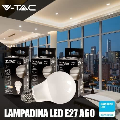 V-TAC LED Glühbirne E27, 8,5W – Entspricht 60W, 806 Lumen, Warmweiß 3000K, 10 Stück