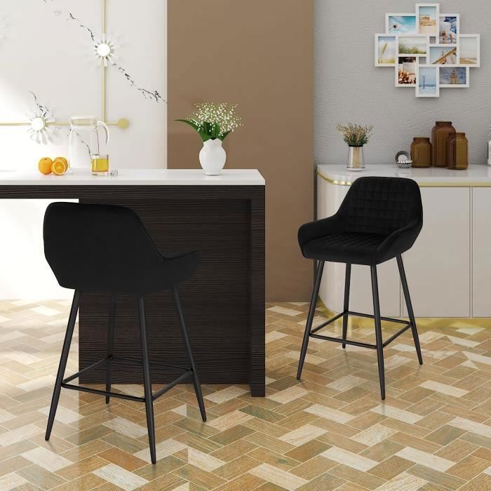 Tabouret De Bar En Velours Tabouret Pour Bar-Bistro Avec Repose-pied-Siège Hauteur Réglable-Rose - Pouf - Poire
