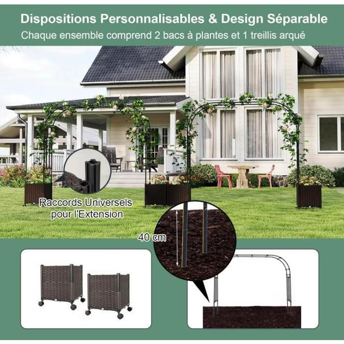 RELAX4LIFE Arche De Jardin Avec Banc 2 Places + Treillis Pour Plantes Grimpantes – Bois De Sapin Robuste, Idéale Mariage, Terrasse, Patio (160x50x199 Cm)