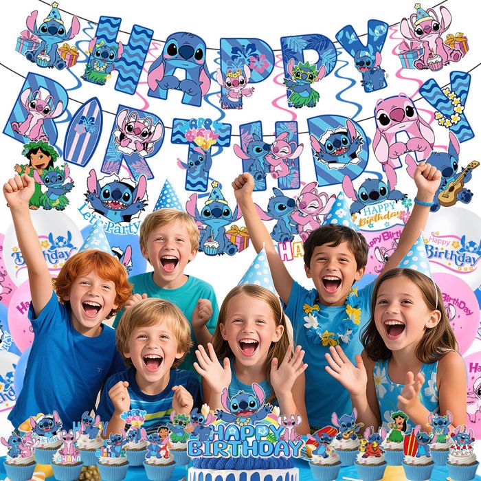 Décoration Anniversaire Stitch 6 Ans - Kit Complet Ballons Banderole Gateau Fête Enfant Thème Anniversaire 6 Ans