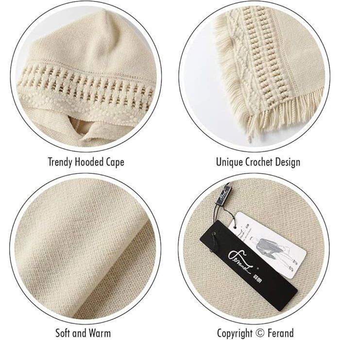 Femme Chaud Hiver Poncho,Femmes Bohême Faux Pashmina Mode Gland Poncho Cape Dames Chaud Tricoté Lâche Châle Wraps Pour Mariage Soirée Voyage Marron 80 * 80Cm