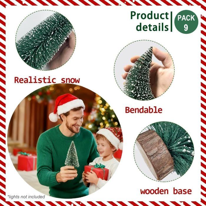 8 Mini Sapins De Noël Artificiels Avec Base En Bois - Sapins Miniatures Réalistes Pour Décoration Festive