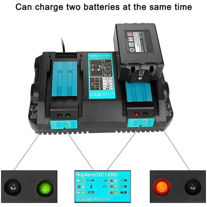 2x BL1850B 18V 5Ah Batterie de rechange avec Chargeur DC18RD Chargeur  double rapide pour Makita 18V BL1850B BL1860B, Makita R - Cdiscount  Bricolage